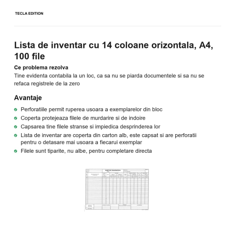 Lista de inventar cu 14 coloane orizontala, A4, 100 file [1]