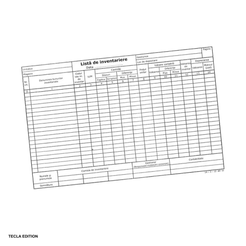 Formulare tipizate - Lista de inventar cu 14 coloane orizontala, A4, 100 file