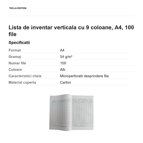 Lista de inventar verticala cu 9 coloane, A4, 100 file [2]