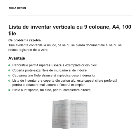 Lista de inventar verticala cu 9 coloane, A4, 100 file [1]