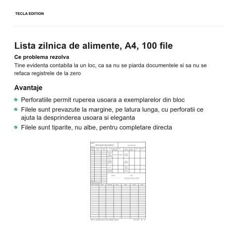 Lista zilnica de alimente, A4, 100 file [1]