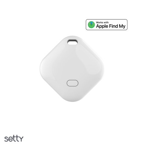 Localizatoare - Localizator Setty FindMyTag 02, bluetooth v.5.2, alimentare cu baterie CR2032, cu carcasa din silicon, patrat, Alb