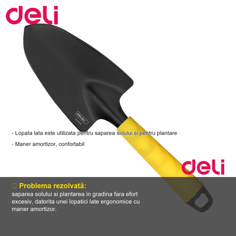 Lopatica lata pentru gradinarit Deli, 30 cm, maner cu amortizor, pentru sapat si plantat [1]