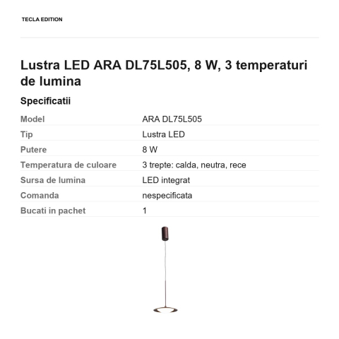 Lustra LED ARA DL75L505, 8 W, 3 temperaturi de lumina [2]