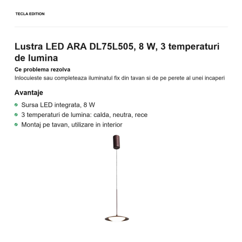 Lustra LED ARA DL75L505, 8 W, 3 temperaturi de lumina [1]
