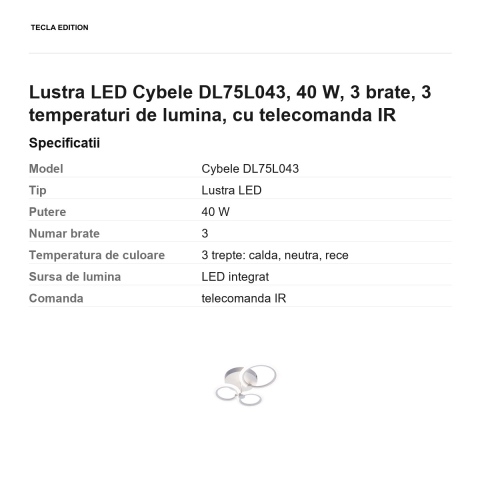 Lustra LED Cybele DL75L043, 40 W, 3 brate, 3 temperaturi de lumina, cu telecomanda IR [2]