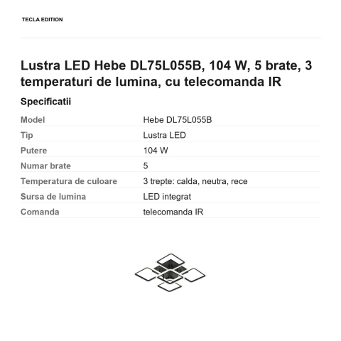 Lustra LED Hebe DL75L055B, 104 W, 5 brate, 3 temperaturi de lumina, cu telecomanda IR [2]