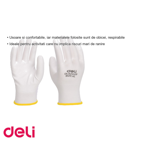 Manusi de protectie Deli, poliester cu strat de PU, albe, marime XL, set 2 bucati [2]