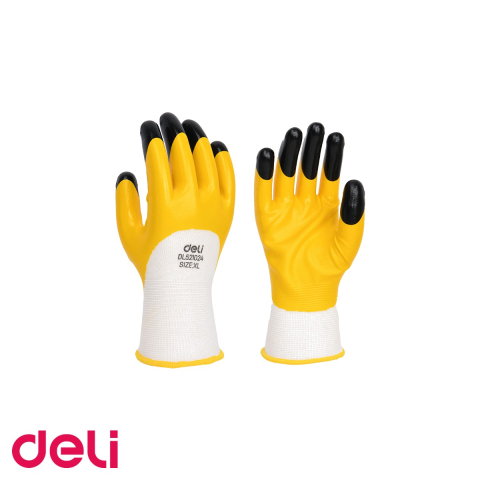 Bricolaj - Manusi de protectie Deli, textil cu acoperire nitril mat, marime XL, rezistente la substante chimice si abraziuni, set 2 bucati