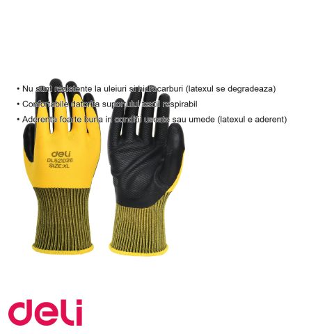 Manusi de protectie Deli, textile cu acoperire latex galben-negru, marime XL, set 2 bucati, pentru munca fizica [2]