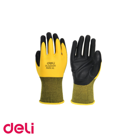 Manusi protectia muncii - Manusi de protectie Deli, textile cu acoperire latex galben-negru, marime XL, set 2 bucati, pentru munca fizica