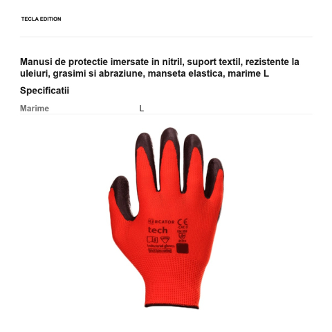 Manusi de protectie imersate in nitril, suport textil, rezistente la uleiuri, grasimi si abraziune, manseta elastica, marime L [2]