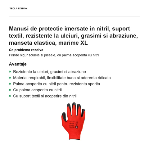 Manusi de protectie imersate in nitril, suport textil, rezistente la uleiuri, grasimi si abraziune, manseta elastica, marime XL [1]