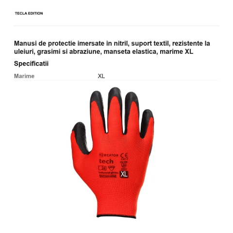 Manusi de protectie imersate in nitril, suport textil, rezistente la uleiuri, grasimi si abraziune, manseta elastica, marime XL [2]