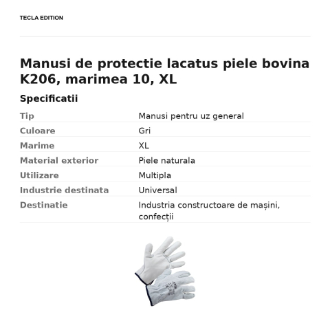 Manusi de protectie lacatus piele bovina K206, marimea 10, XL [2]