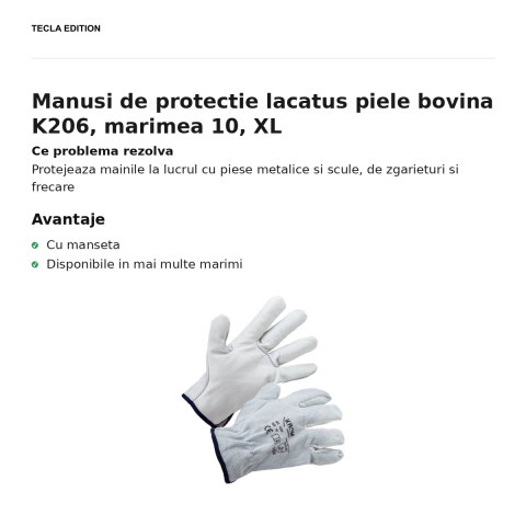 Manusi de protectie lacatus piele bovina K206, marimea 10, XL [1]