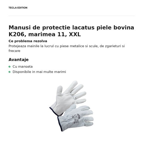 Manusi de protectie lacatus piele bovina K206, marimea 11, XXL [1]
