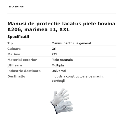 Manusi de protectie lacatus piele bovina K206, marimea 11, XXL [2]