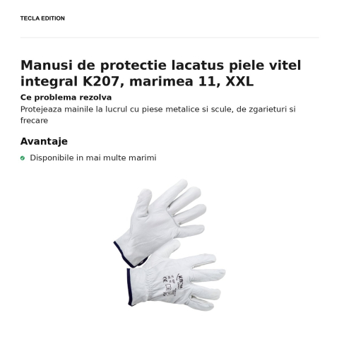 Manusi de protectie lacatus piele vitel integral K207, marimea 11, XXL [1]