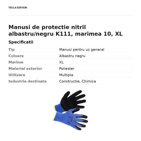 Manusi de protectie nitril albastru/negru K111, marimea 10, XL [2]