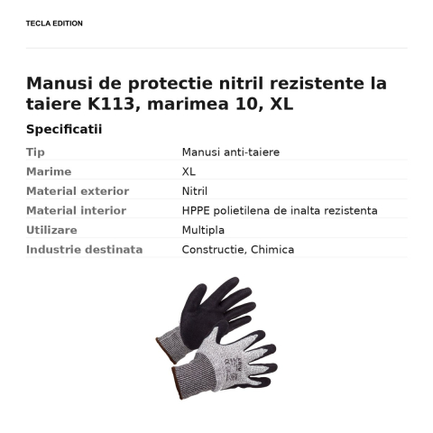 Manusi de protectie nitril rezistente la taiere K113, marimea 10, XL [2]