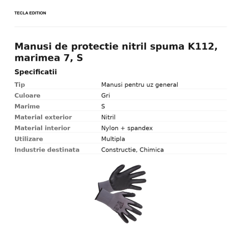 Manusi de protectie nitril spuma K112, marimea 7, S [2]