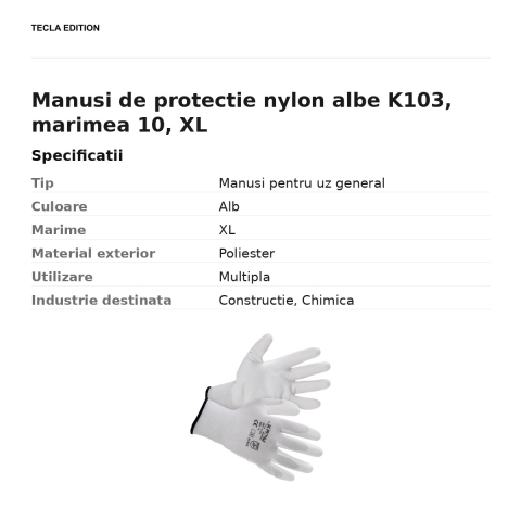 Manusi de protectie nylon albe K103, marimea 10, XL [2]
