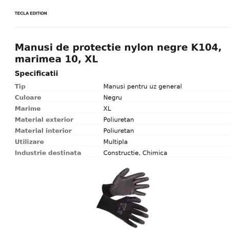 Manusi de protectie nylon negre K104, marimea 10, XL [2]