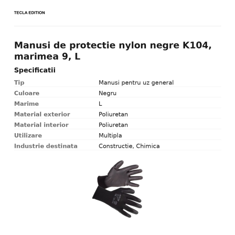 Manusi de protectie nylon negre K104, marimea 9, L [2]