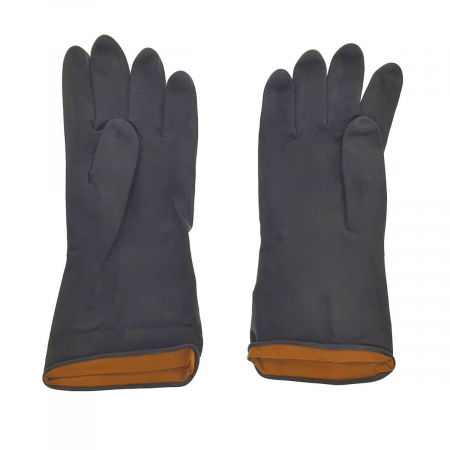 Manusi din cauciuc rezistent, marime L, cu prindere antiderapanta, protectie anti-chimica, manseta lunga, lungime 30 cm, negre [3]