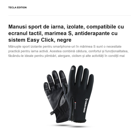 Manusi sport de iarna, izolate, compatibile cu ecranul tactil, marimea S, antiderapante cu sistem Easy Click, negre [1]