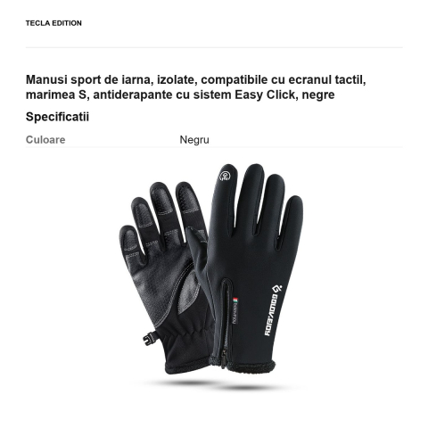 Manusi sport de iarna, izolate, compatibile cu ecranul tactil, marimea S, antiderapante cu sistem Easy Click, negre [2]