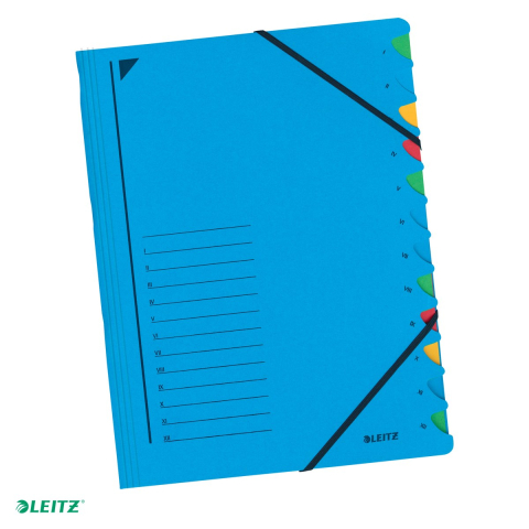 Mape si serviete - Mapa carton cu elastic 12 separatoare fashion Leitz, A4, albastru