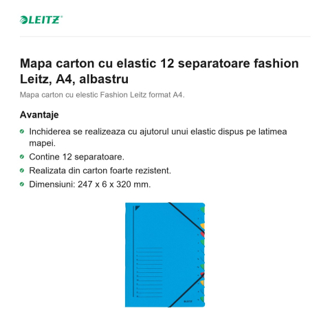 Mapa carton cu elastic 12 separatoare fashion Leitz, A4, albastru [1]
