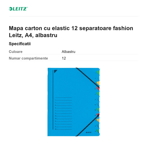 Mapa carton cu elastic 12 separatoare fashion Leitz, A4, albastru [2]