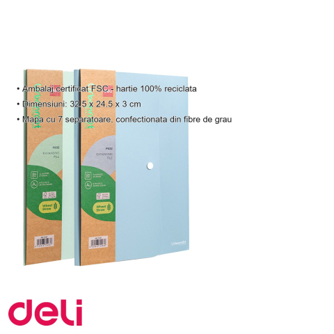 Mapa cu 7 separatoare Deli, material eco din fibre de grau, cu buton de inchidere, pentru organizare documente [2]