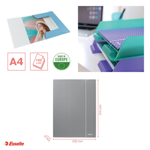 Mapa cu elastic Esselte Colour'Breeze, carton, A4, capacitate 150 coli, pentru transport, albastru [3]