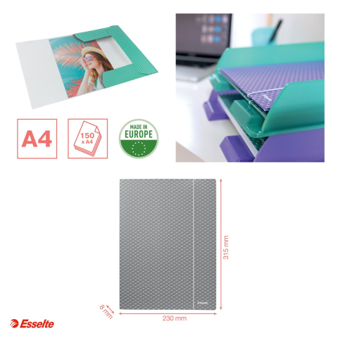 Mapa cu elastic Esselte Colour'Breeze, carton, A4, capacitate 150 coli, pentru transport, verde [3]
