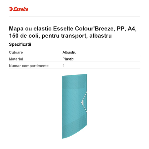 Mapa cu elastic Esselte Colour'Breeze, PP, A4, 150 de coli, pentru transport, albastru [2]