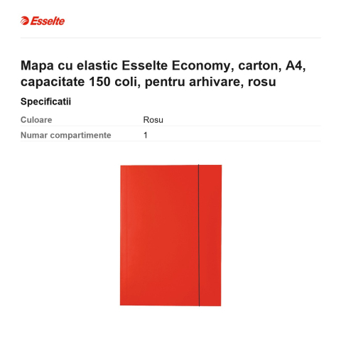 Mapa cu elastic Esselte Economy, carton, A4, capacitate 150 coli, pentru arhivare, rosu [2]