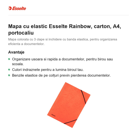 Mapa cu elastic Esselte Rainbow, carton, A4, portocaliu [1]