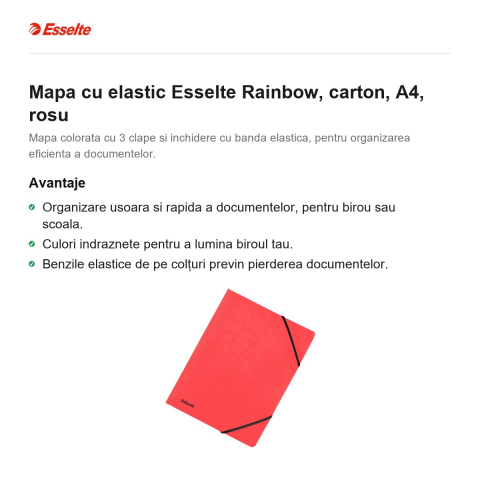 Mapa cu elastic Esselte Rainbow, carton, A4, rosu [1]