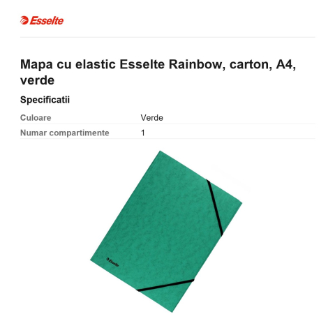 Mapa cu elastic Esselte Rainbow, carton, A4, verde [2]