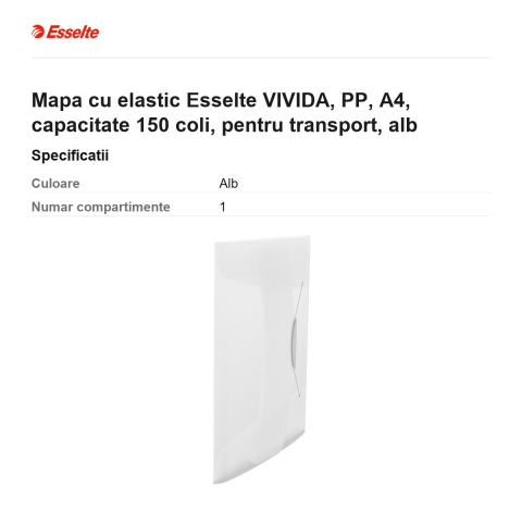 Mapa cu elastic Esselte VIVIDA, PP, A4, capacitate 150 coli, pentru transport, alb [2]
