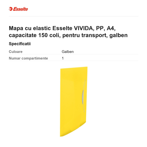 Mapa cu elastic Esselte VIVIDA, PP, A4, capacitate 150 coli, pentru transport, galben [2]