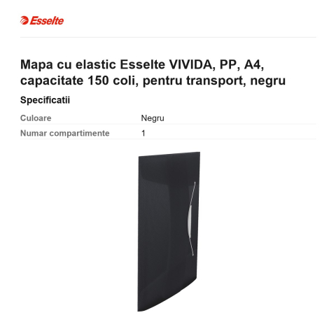 Mapa cu elastic Esselte VIVIDA, PP, A4, capacitate 150 coli, pentru transport, negru [2]
