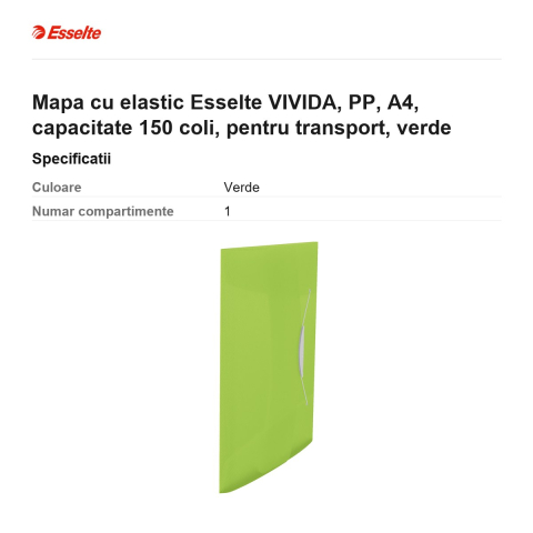 Mapa cu elastic Esselte VIVIDA, PP, A4, capacitate 150 coli, pentru transport, verde [2]