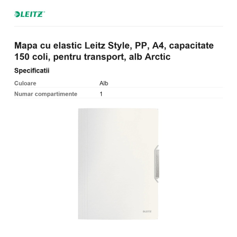 Mapa cu elastic Leitz Style, PP, A4, capacitate 150 coli, pentru transport, alb Arctic [2]