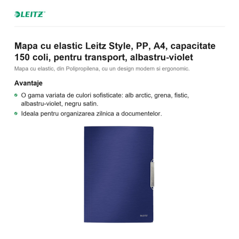 Mapa cu elastic Leitz Style, PP, A4, capacitate 150 coli, pentru transport, albastru-violet [1]