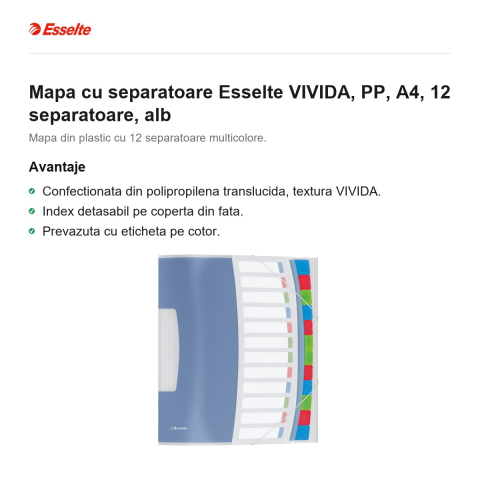 Mapa cu separatoare Esselte VIVIDA, PP, A4, 12 separatoare, alb [1]